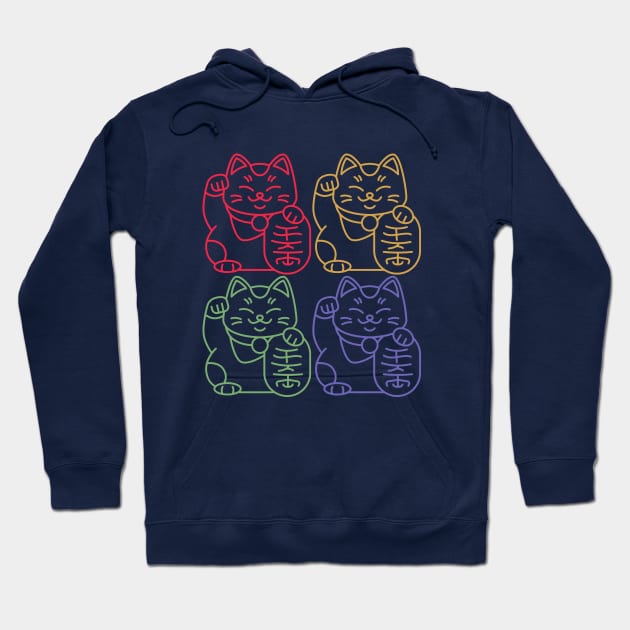 Maneki neko japanese lucky cat in 4 colors simple design Hoodie by hanabiprints